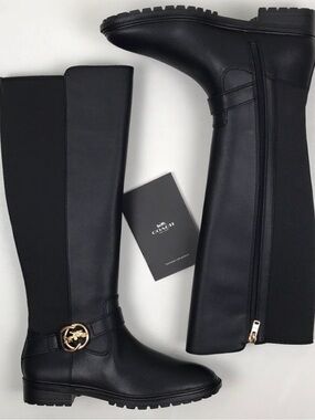 Coach Women's Farrah Black Riding Boots with Signature Hardware Size 8.5 Womens